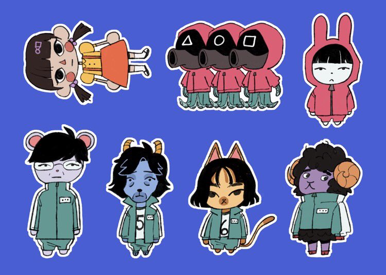 Squid Game Animal Crossing sticker sheet